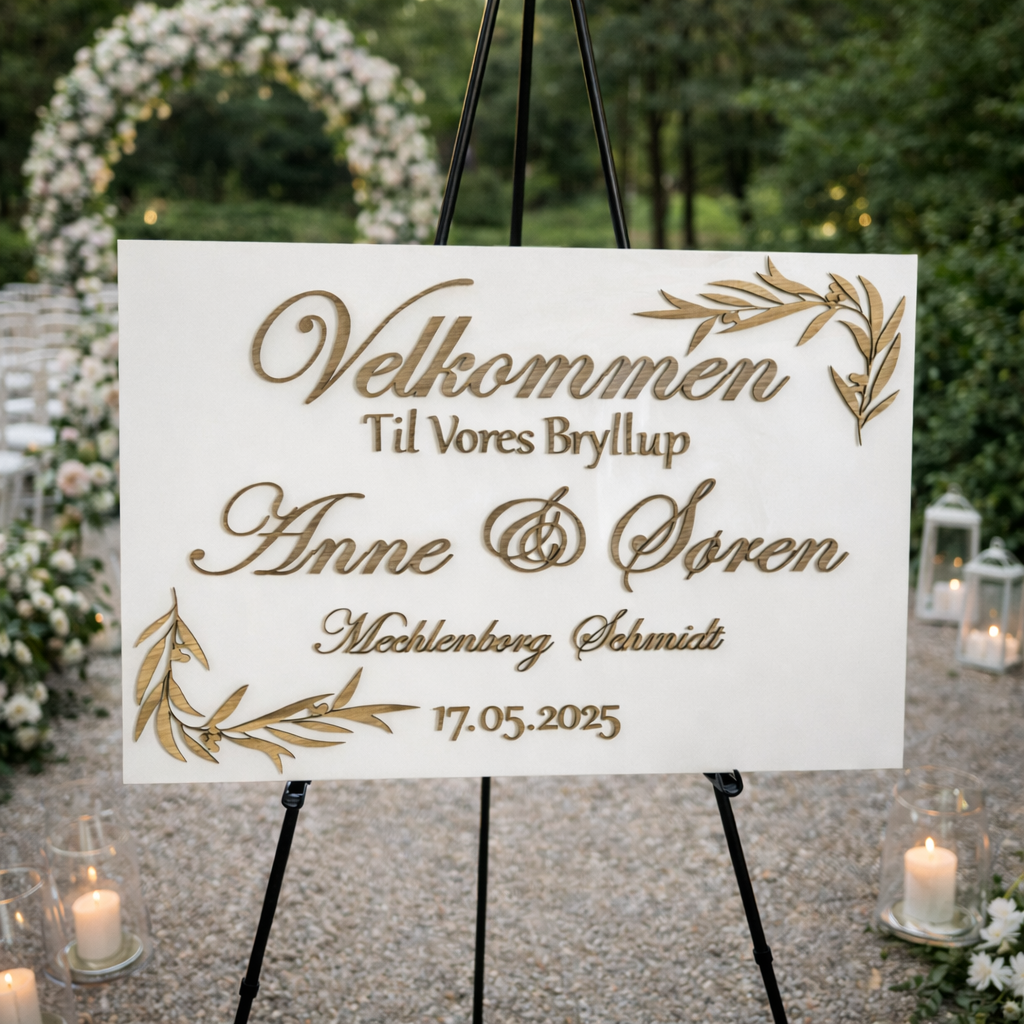 Velkomstskilt i træ og akryl
